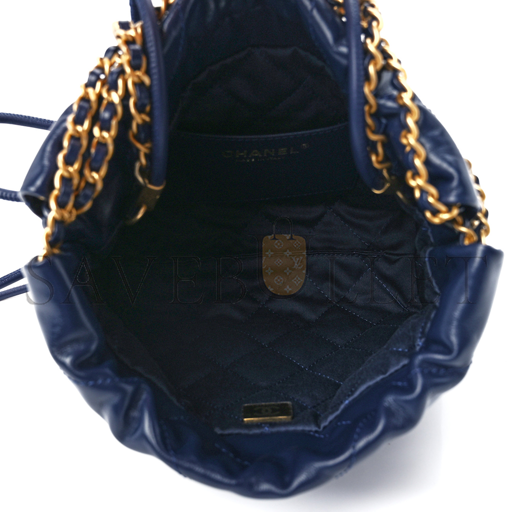 CHANEL MASTER SHINY CALFSKIN QUILTED MINI CHANEL 22 NAVY BLUE (20*19*6cm)